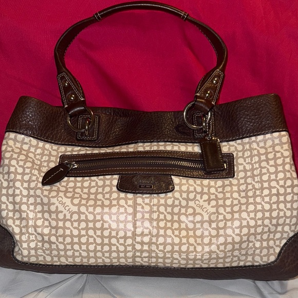 COACH Penelope Op Art Brown Leather Coated Canvas Satchel Shoulder Bag 13532 - Picture 1 of 16